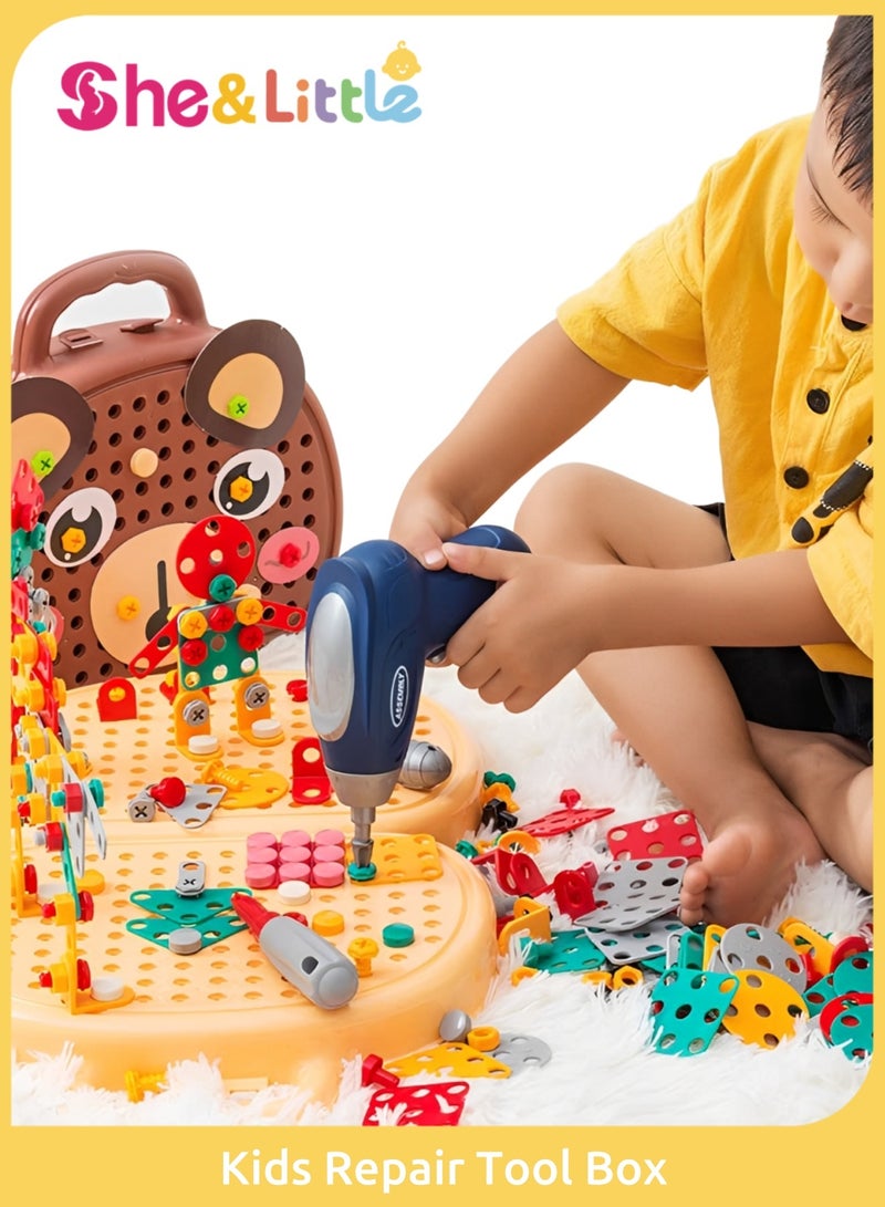 She&Little 203 Pack Kids Repair Tool Box, Kids Drill Tool Box Toy, Kids Screwdriver Toy Set, STEM Construction Building Set, Kids Wisdom Simulation Repair Tool Box Toys, 2D 3D Creative Assembly Game, Educational Learning Toy for Boys and Girls, Home Play Use (Brown) - Image 1